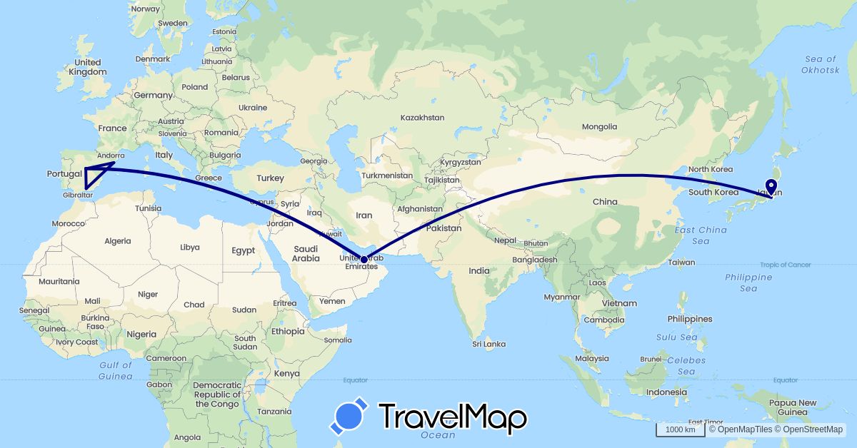 TravelMap itinerary: driving in United Arab Emirates, Spain, Japan (Asia, Europe)